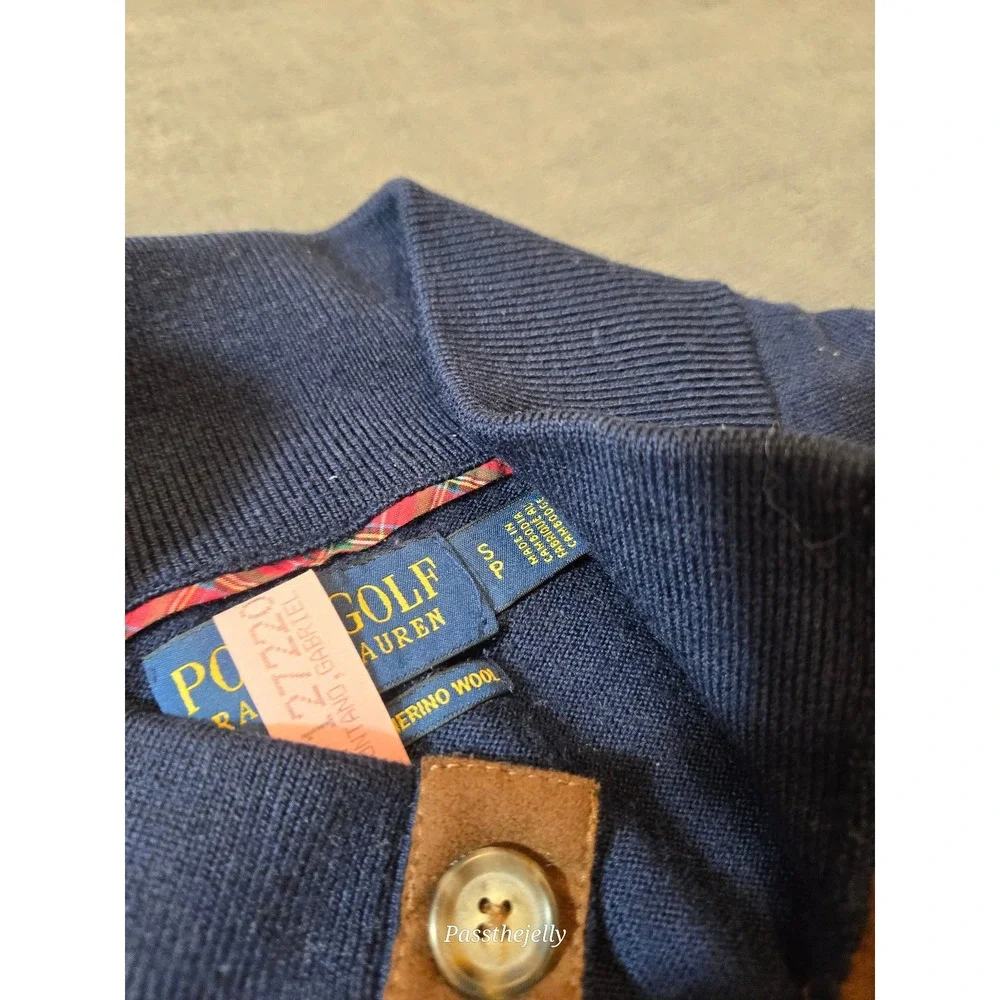 Vtg Polo Ralph Lauren Sweater Mens Small Blue Henley Mock Neck Merino Wool Pony